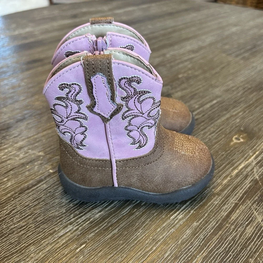 Roper Infant Girls Cowboy Boots Brown Pink Embroidered Western Boots Size 4